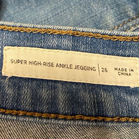 Pacsun Blue Skinny Leg Super High rise Raw Hem Ankle Denim Jeans Pants Size 25 - Picture 5 of 6